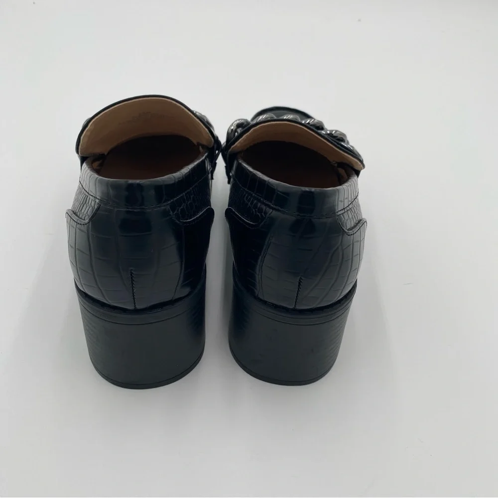 Bandolino Misha Croc Print Slip On Loafers‎ Chunky Block Heeled Shoes Black 6.5